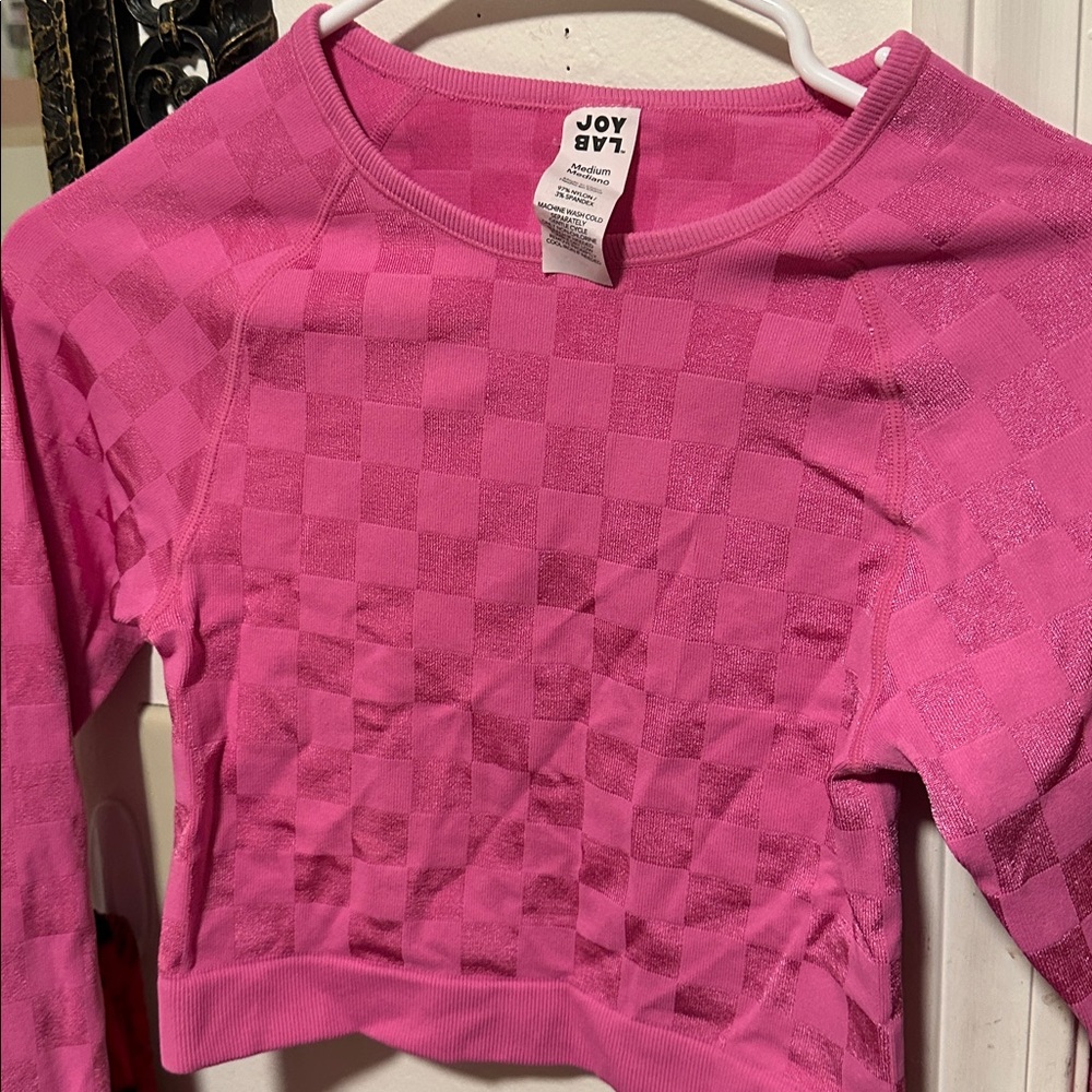Two piece set Long Sleeve Cropped Top - JoyLab Checker Pink M and skirt small - Picture 3 of 4